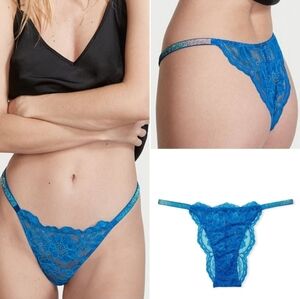 NWT Victorias Secrer Very Sexy Brazillian Slip Blue Lace Thong Underwear XL